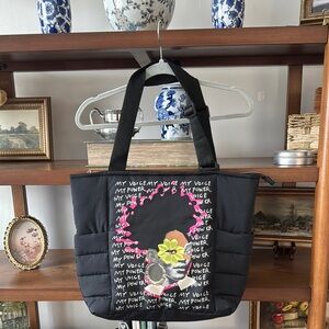 Black Tote Bag with Pink and Yellow Accents